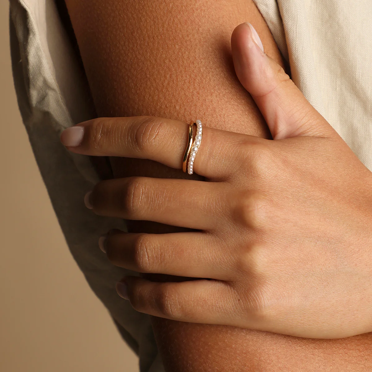 Molten Illusion Pearl Ring in Gold - Image 2