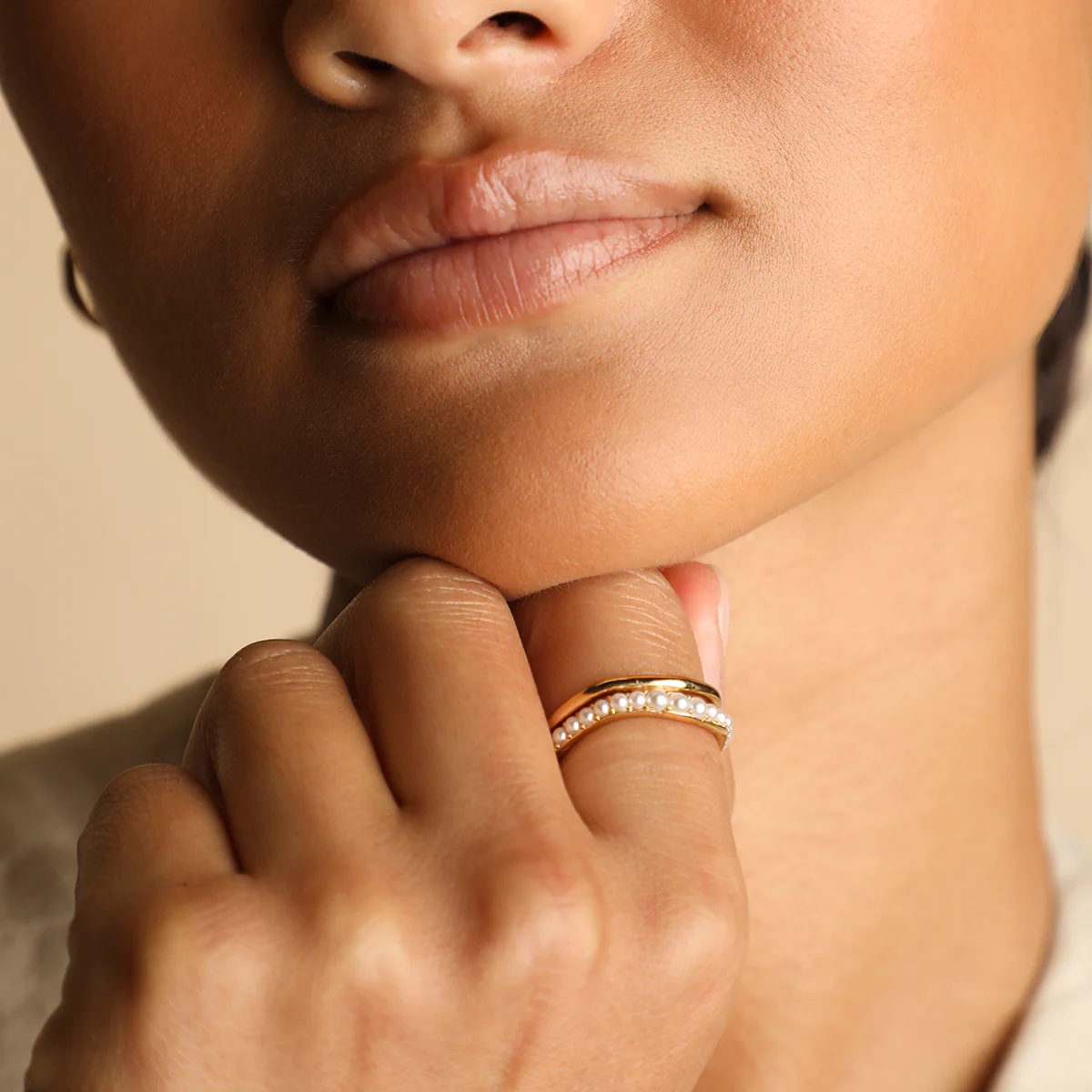 Molten Illusion Pearl Ring in Gold - Image 3