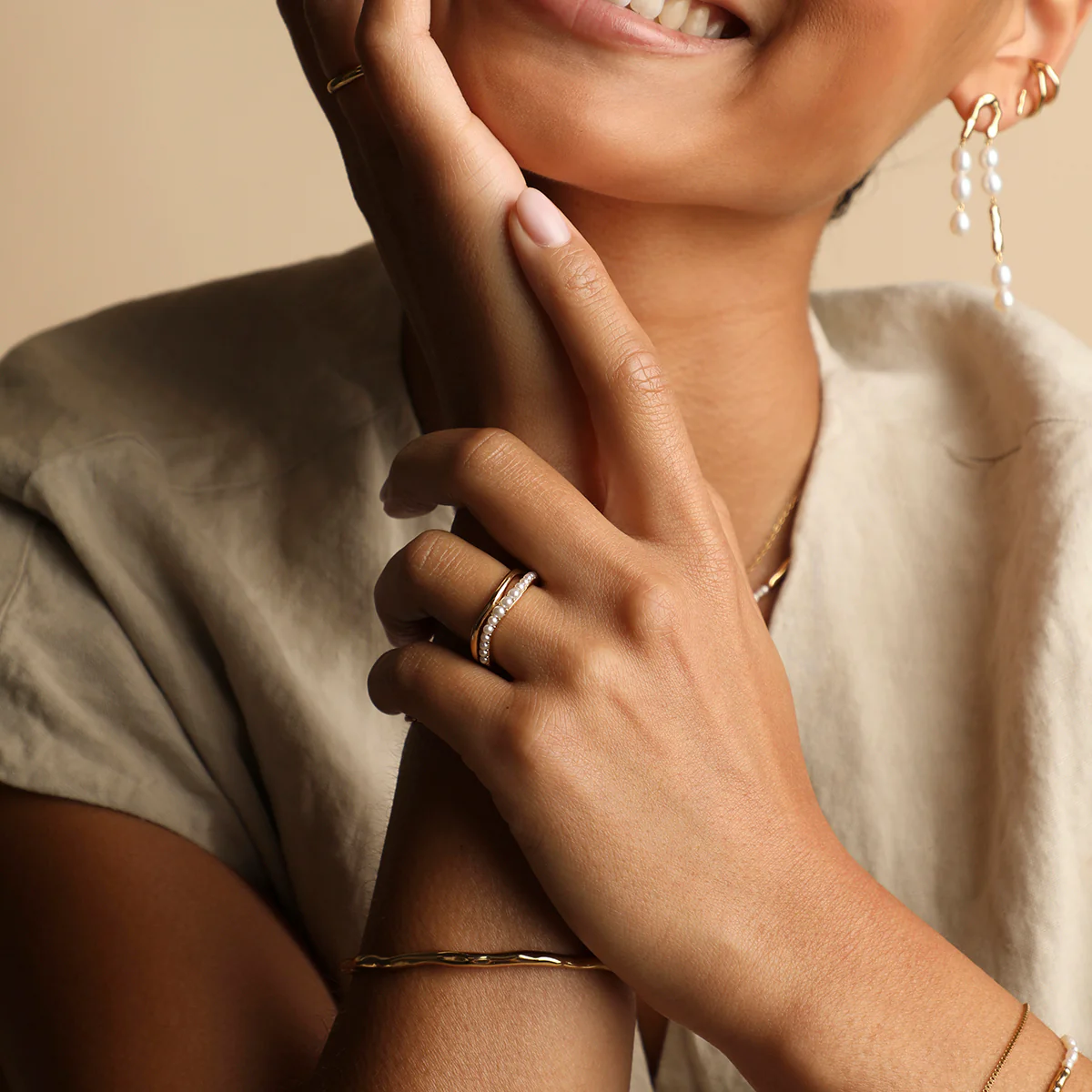 Molten Illusion Pearl Ring in Gold - Image 6