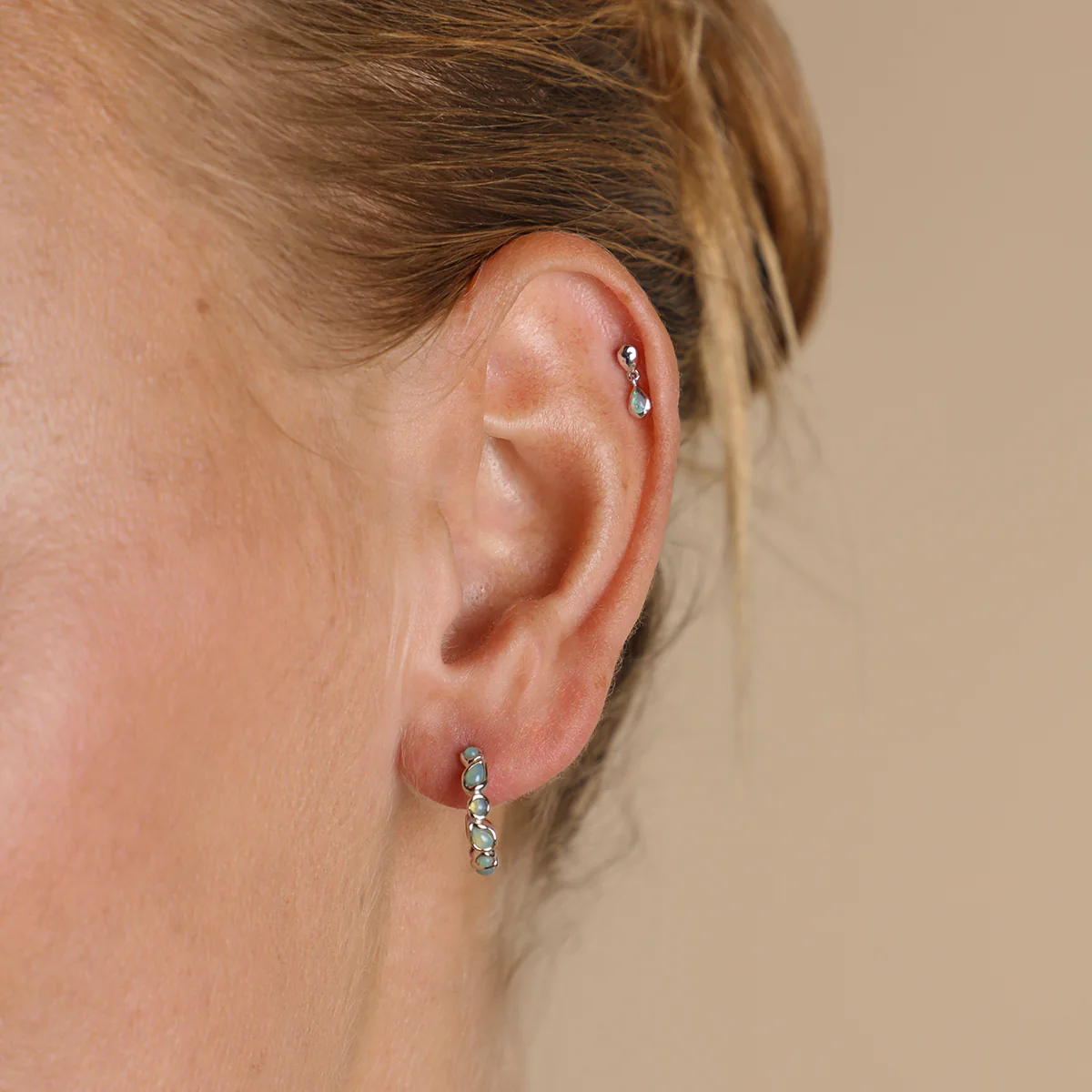 Molten Opal Charm Piercing Stud in Solid White Gold - Image 2