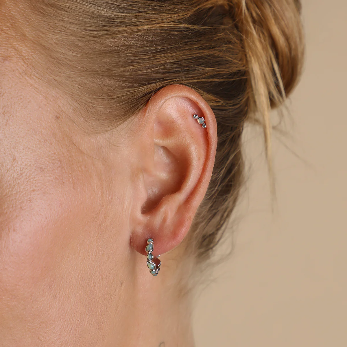Molten Opal Cluster Piercing Stud in Solid White Gold - Image 2