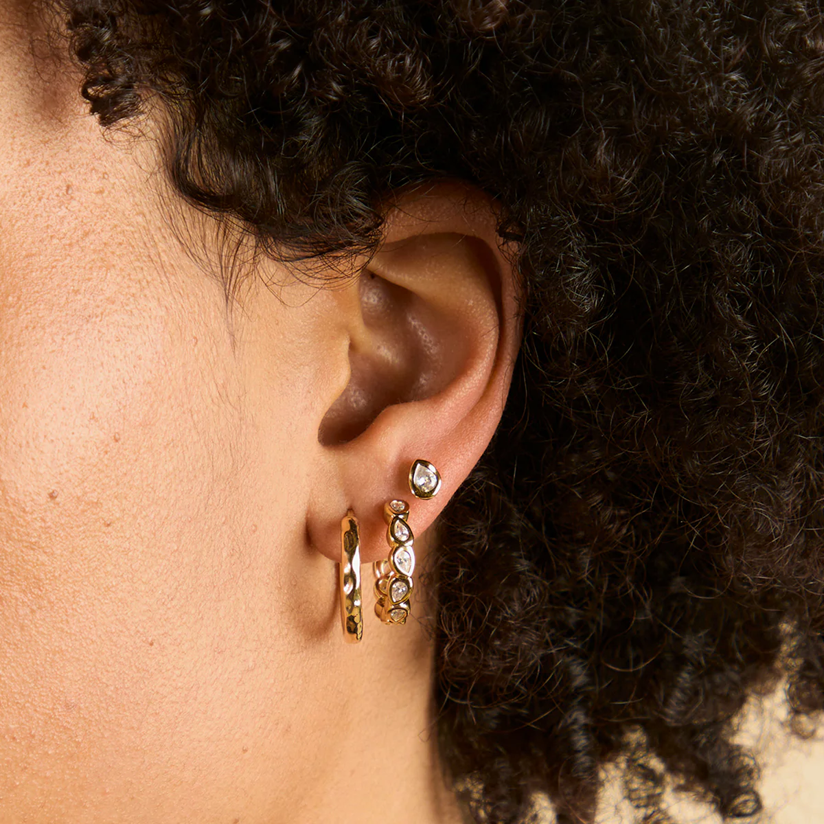 Molten Textured Hoops in Gold - Image 3