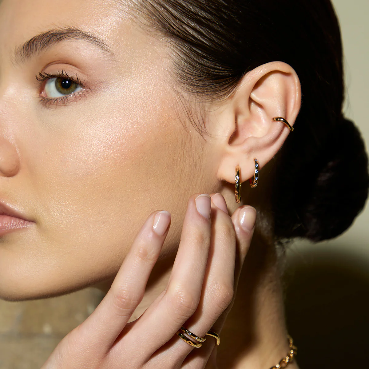 Molten Textured Hoops in Gold - Image 5