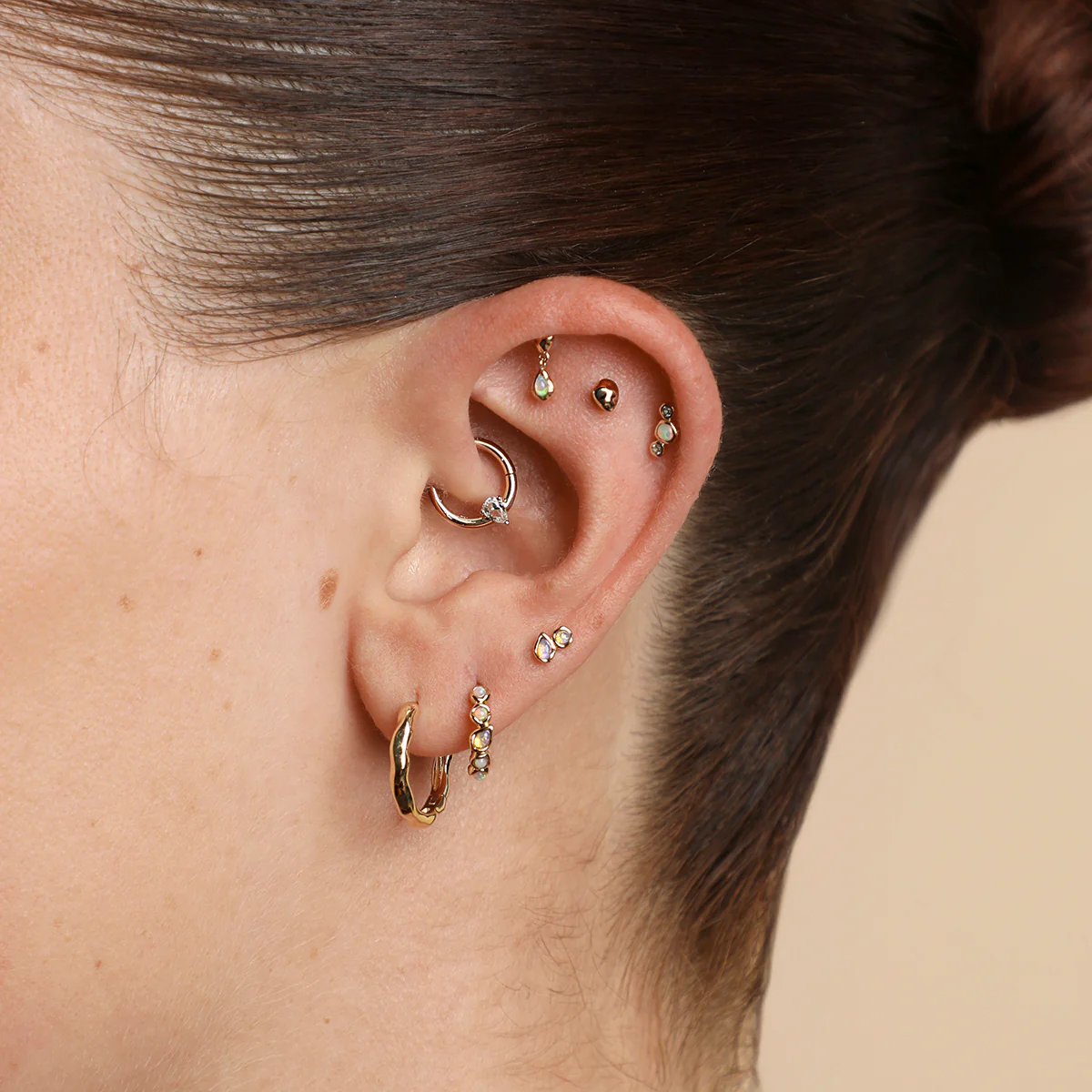 Molten Textured Hoops in Solid Gold - Image 3
