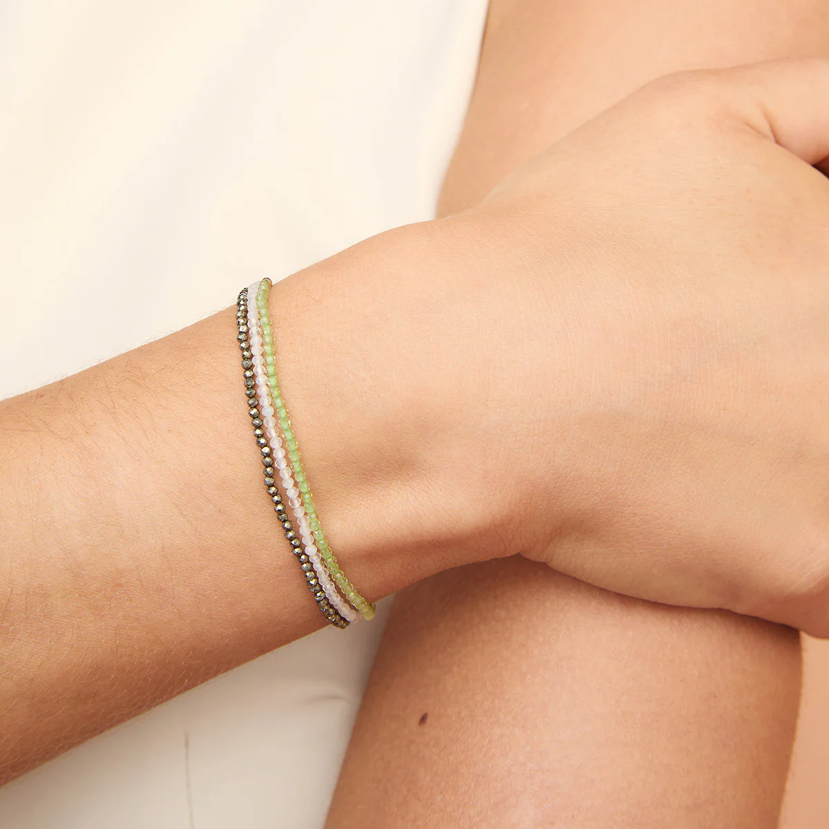 Moonstone June Beaded Birthstone Bracelet in Solid White Gold - Image 4