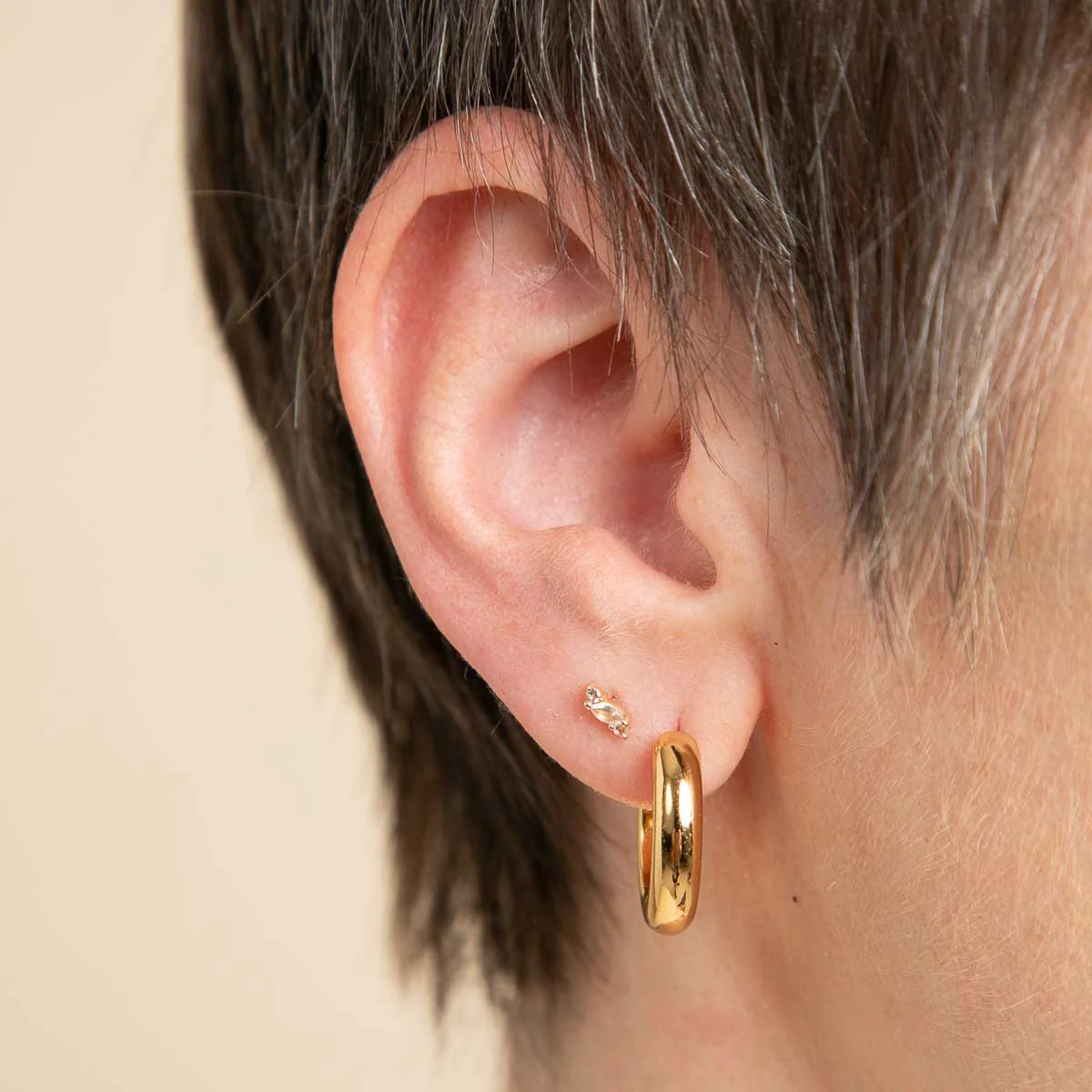Moonstone Cluster Piercing Stud in Solid Gold - Image 2