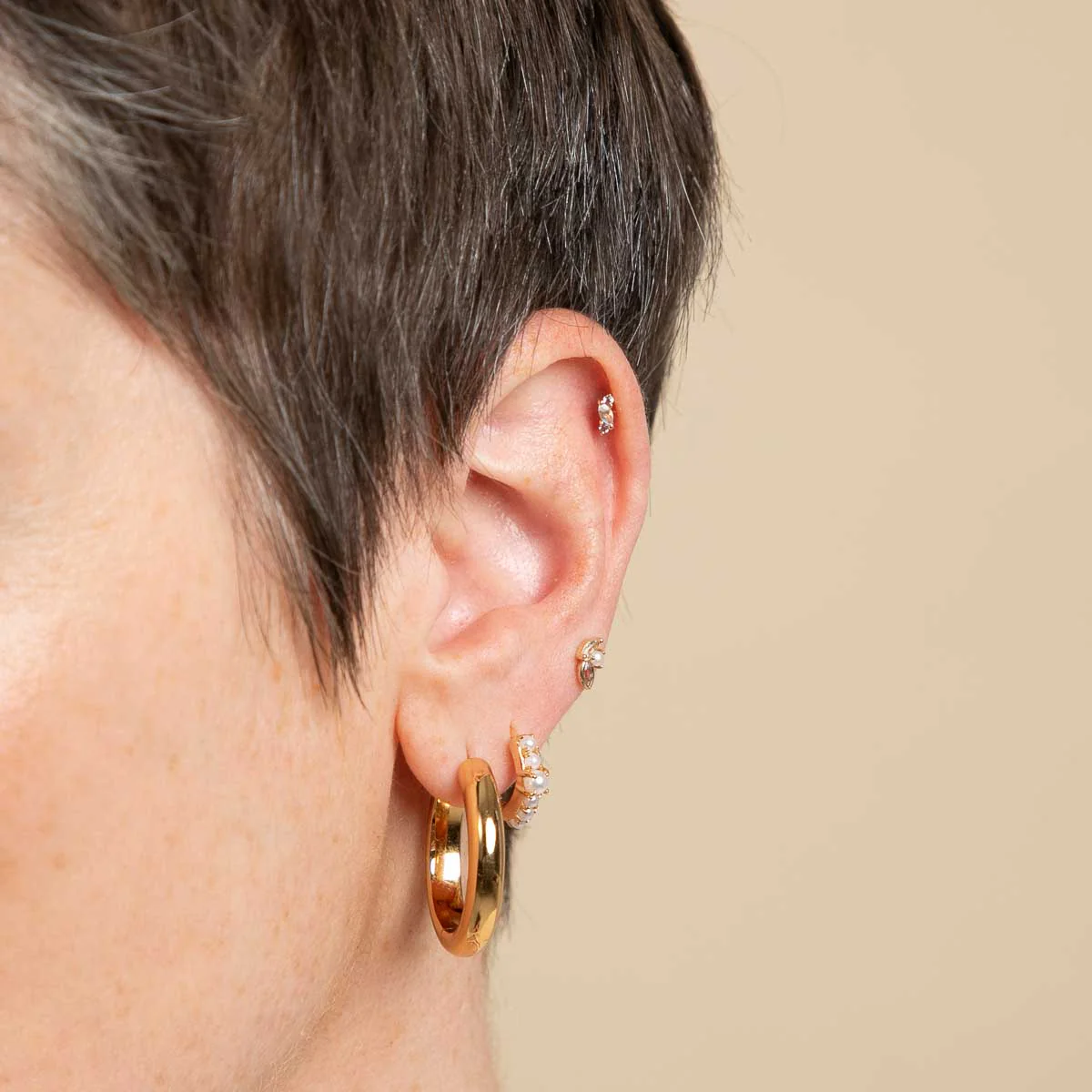 Moonstone Cluster Piercing Stud in Solid Gold - Image 3