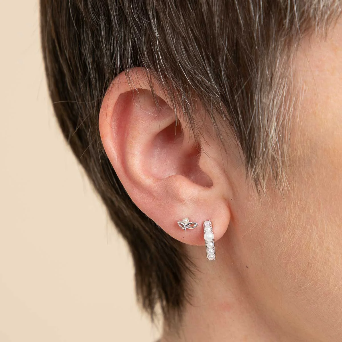 Moonstone Cluster Piercing Stud in Solid White Gold - Image 2