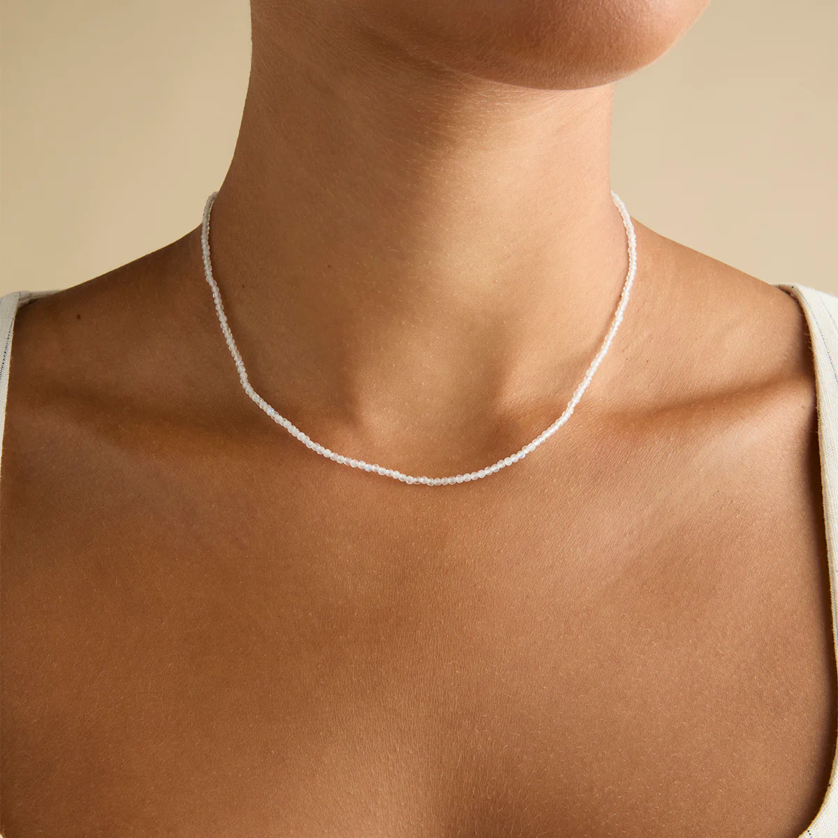 Moonstone June Beaded Birthstone Necklace in Solid Gold - Image 2