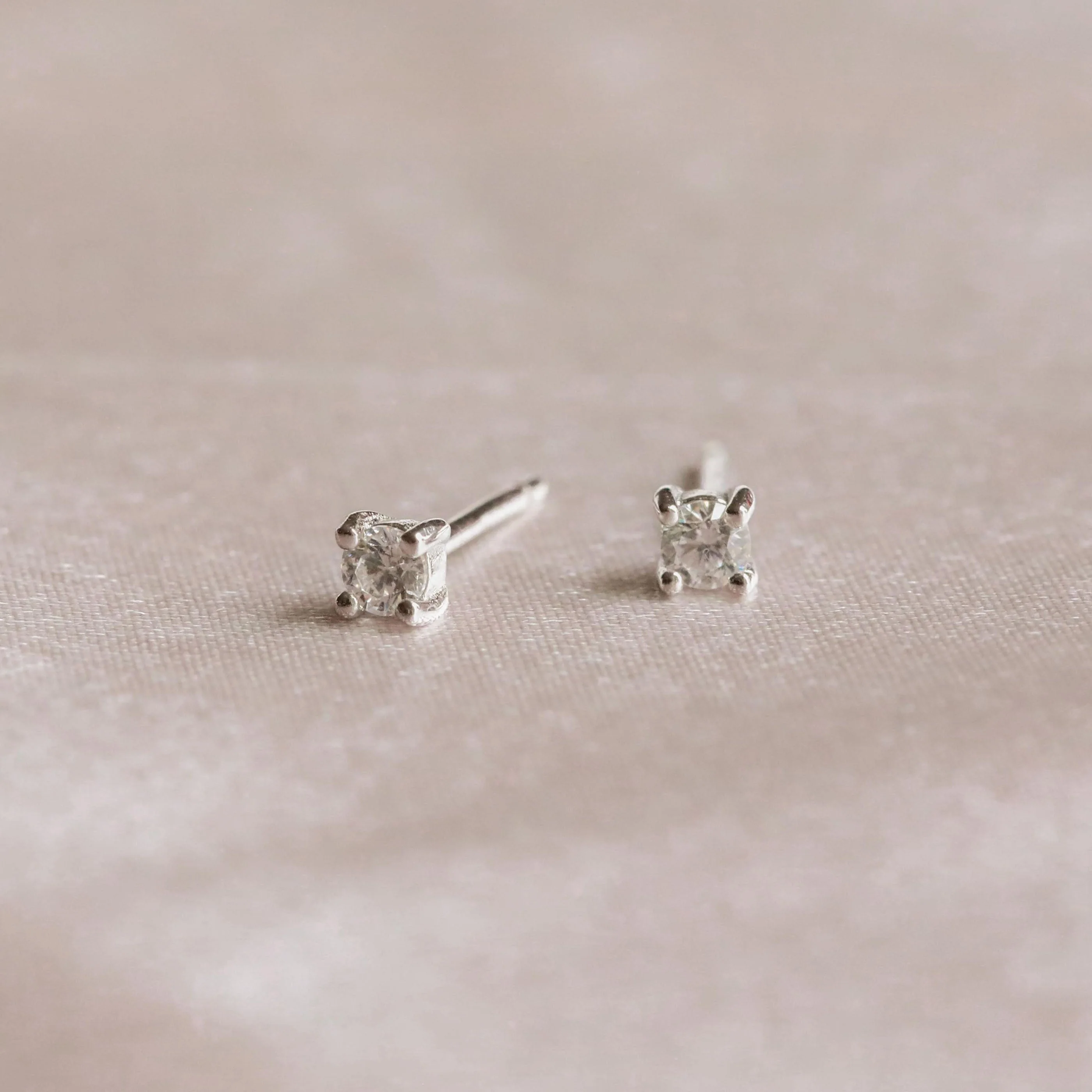 April Birthstone Stud Earrings in Silver with White CZ - Image 3