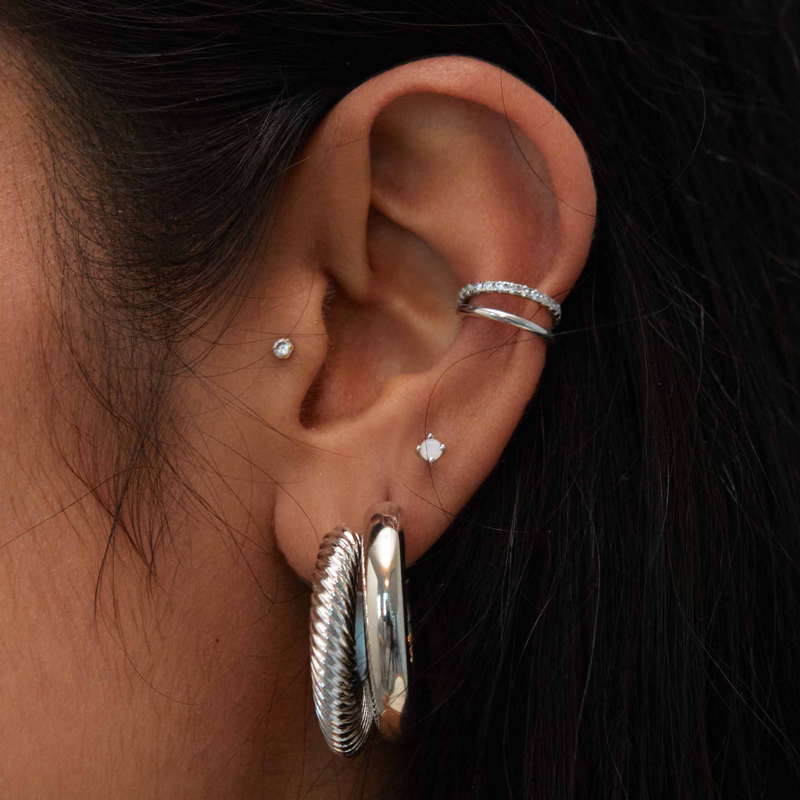 April Birthstone Stud Earrings in Silver with White CZ - Image 4
