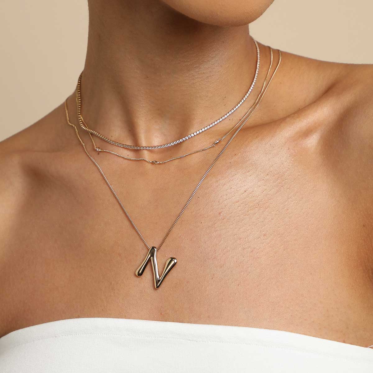 N Initial Bold Pendant Necklace in Gold - Image 3