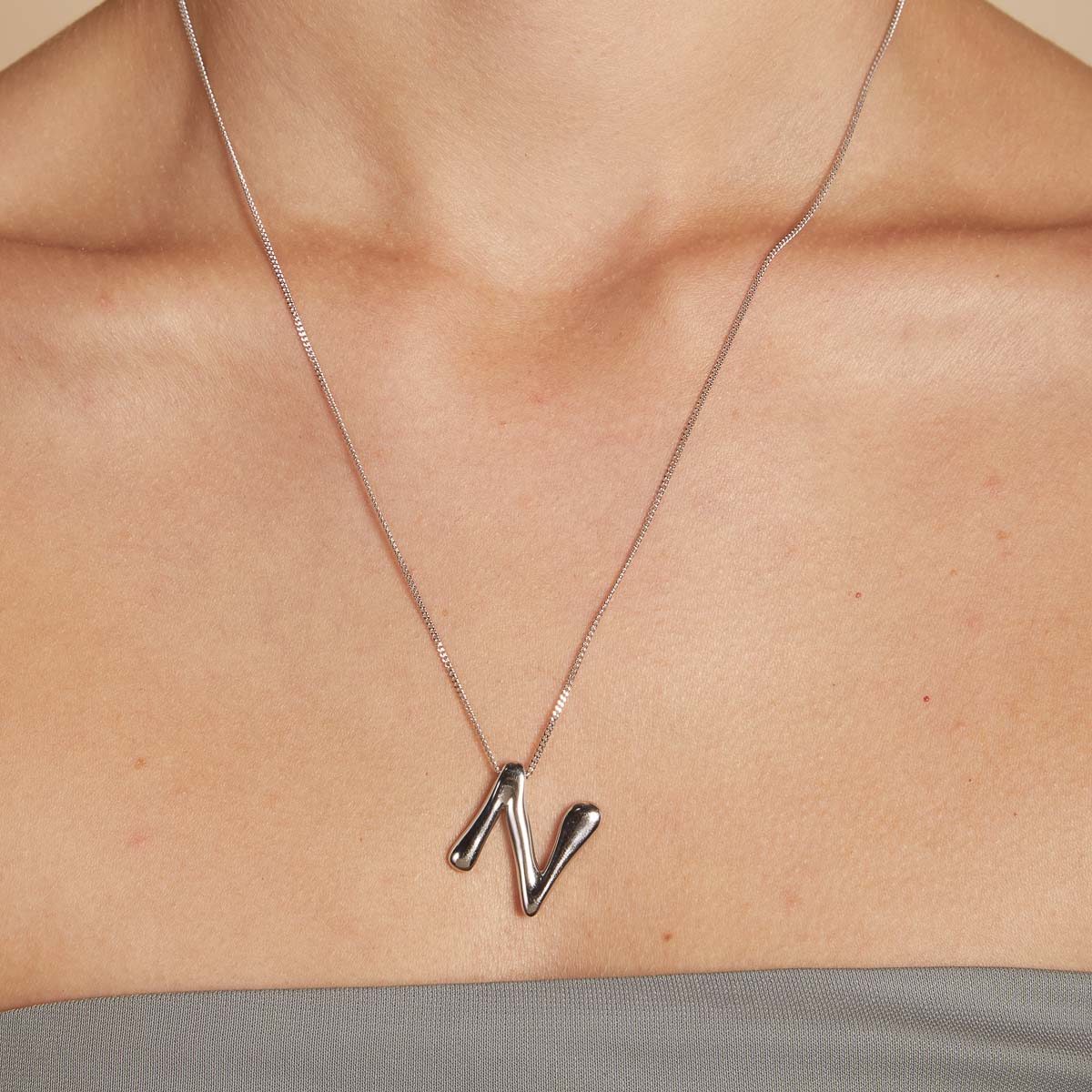 N Initial Bold Pendant Necklace in Silver - Image 2