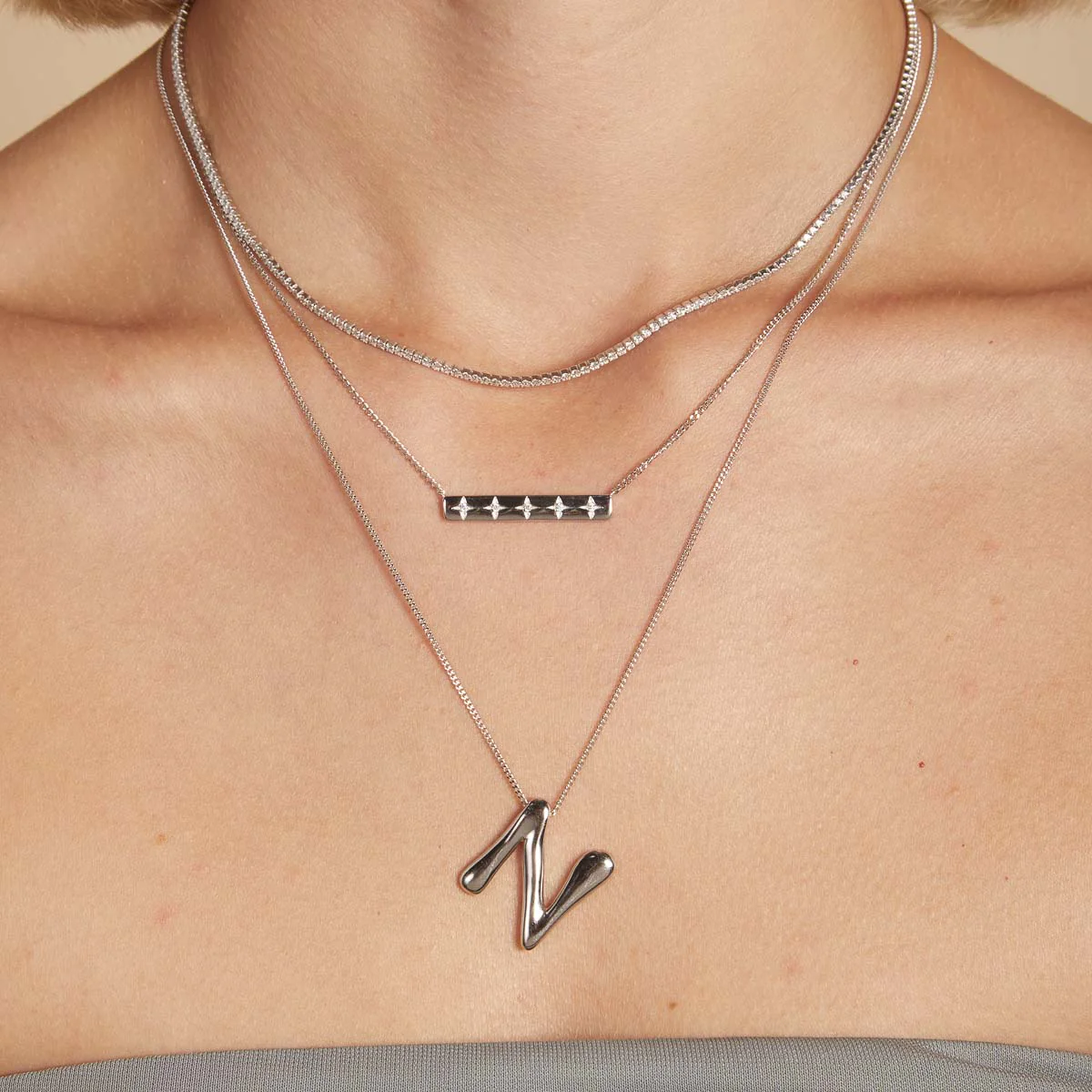 N Initial Bold Pendant Necklace in Silver - Image 3