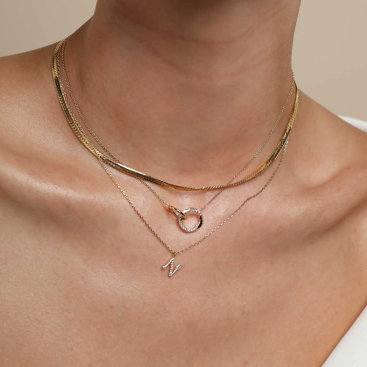 N Initial Pavé Pendant Necklace in Gold - Image 3