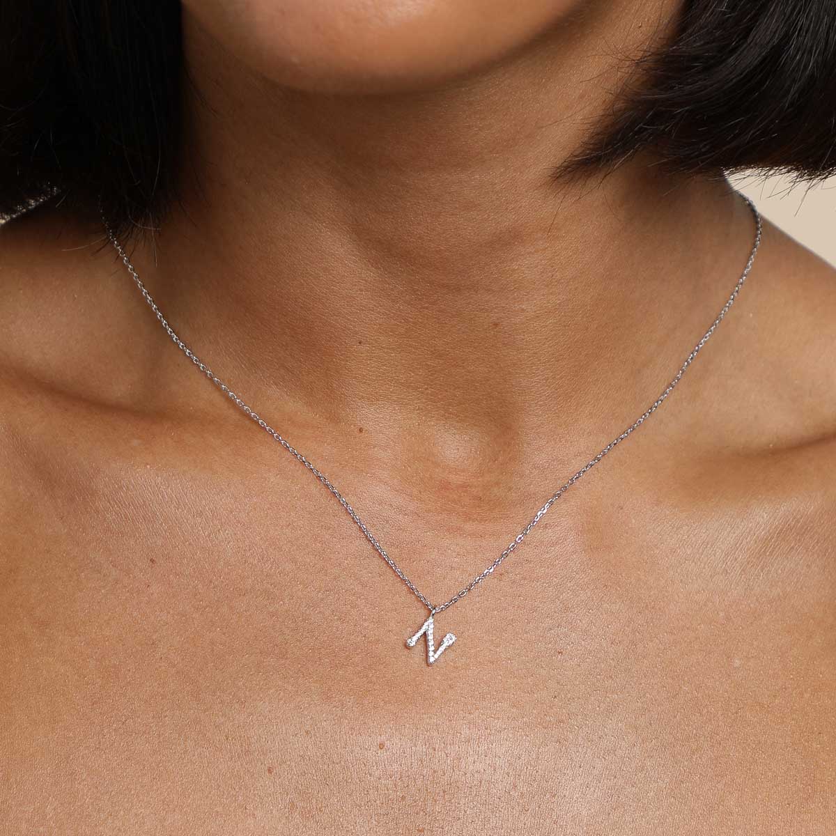 N Initial Pavé Pendant Necklace in Silver - Image 2