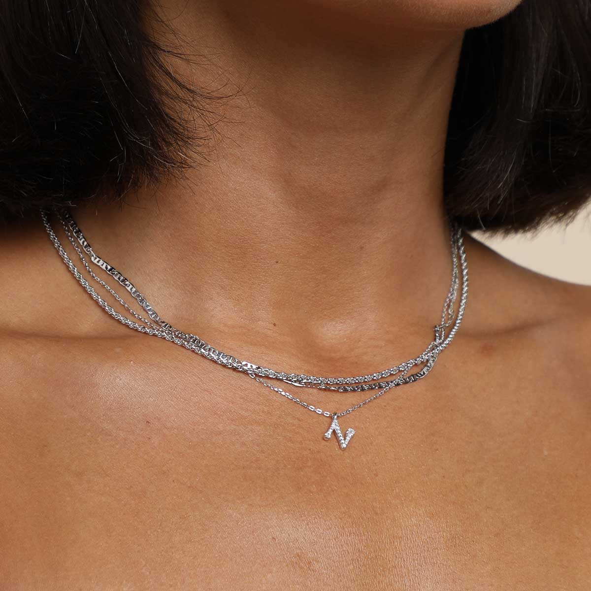 N Initial Pavé Pendant Necklace in Silver - Image 3