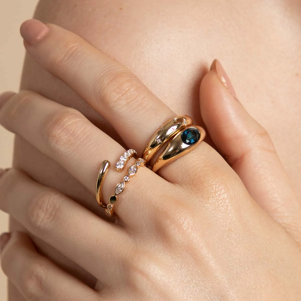 Navette Crystal Band Ring in Gold - Image 3