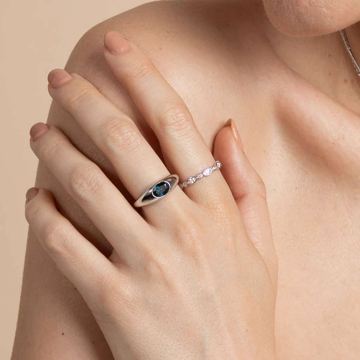 Navette Crystal Band Ring in Silver - Image 3