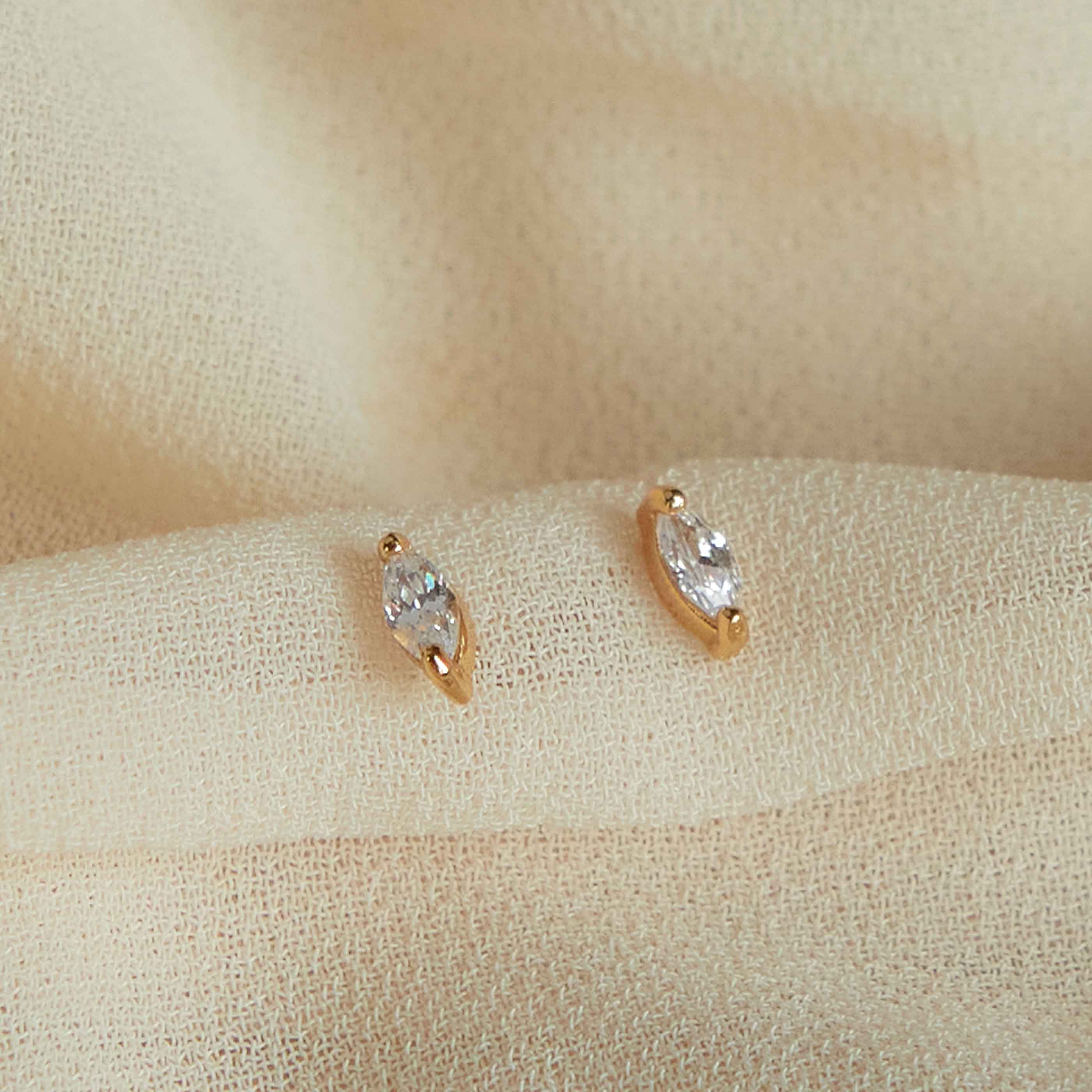 Navette Gem Stud Earrings in Gold - Image 3