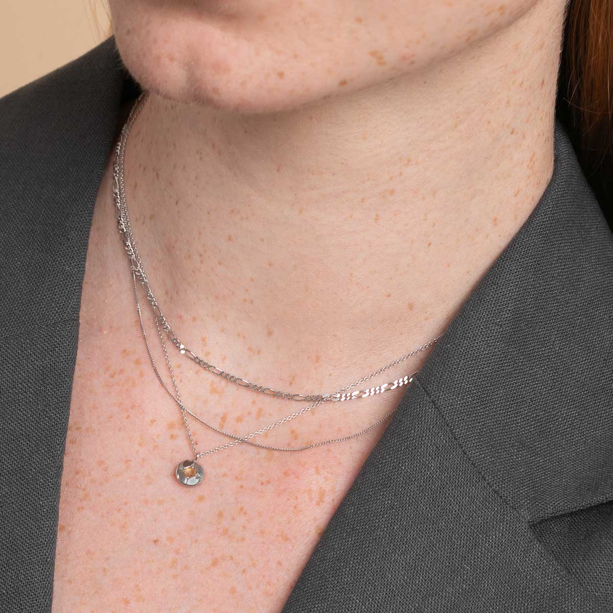 November Citrine Birthstone Necklace in Solid White Gold - Image 3