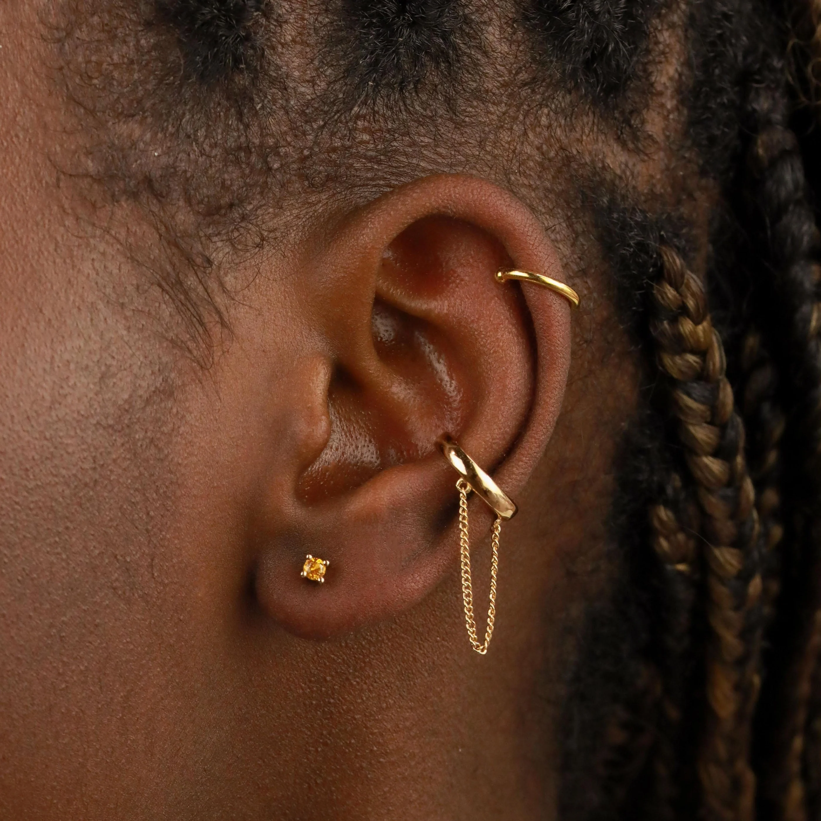 November Birthstone Stud Earrings in Gold with Citrine CZ - Image 2