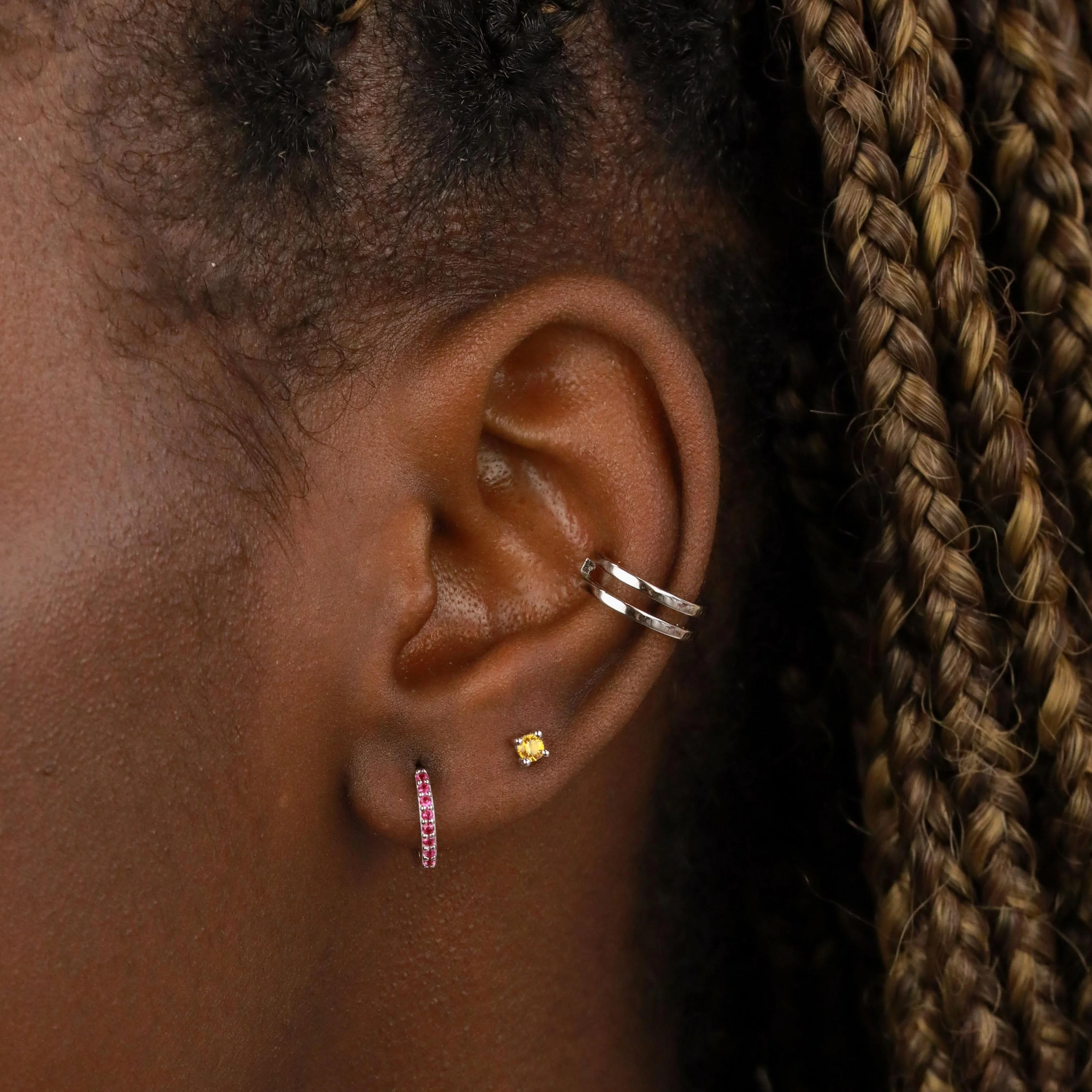 November Birthstone Stud Earrings in Silver with Citrine CZ - Image 2