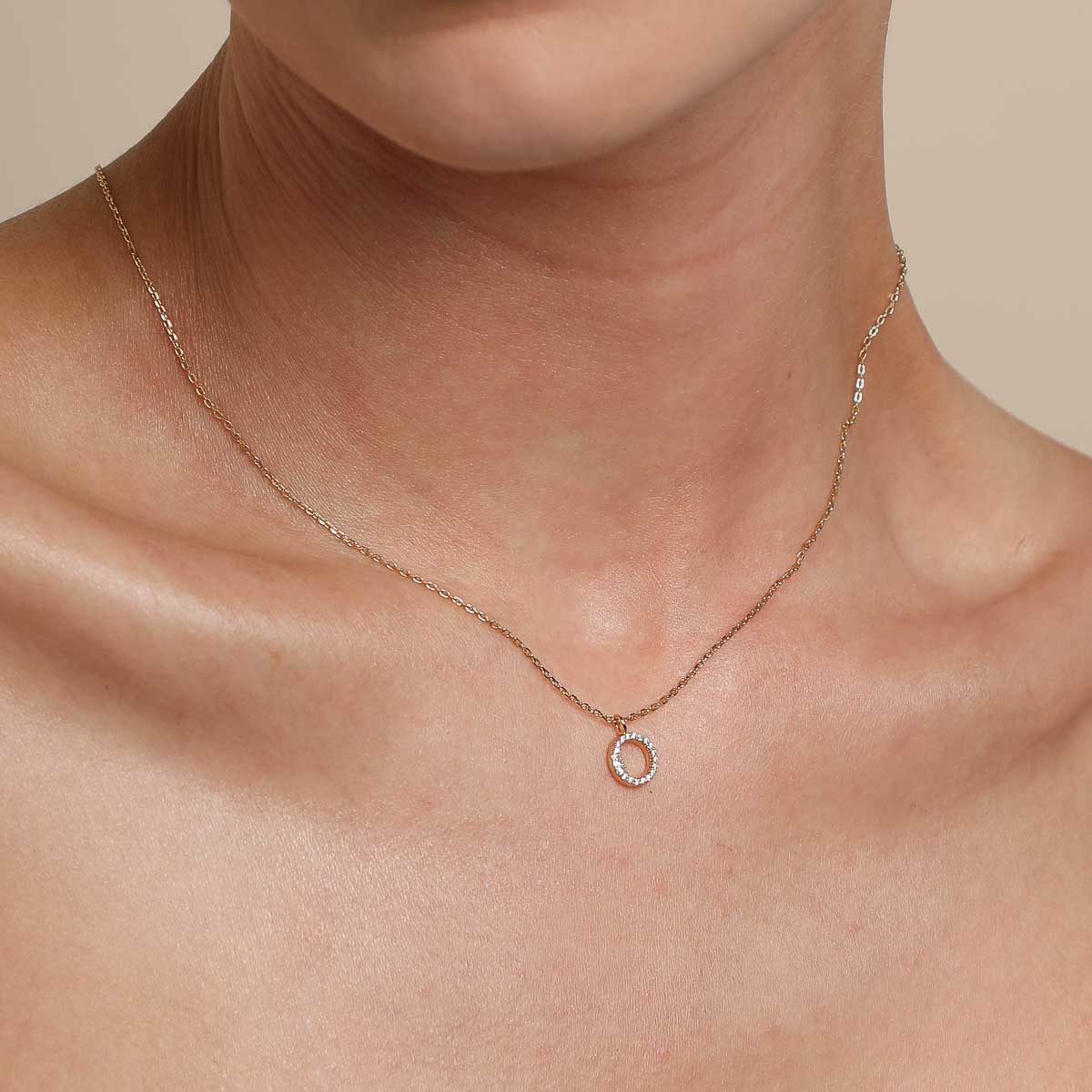 O Initial Pavé Pendant Necklace in Gold - Image 2