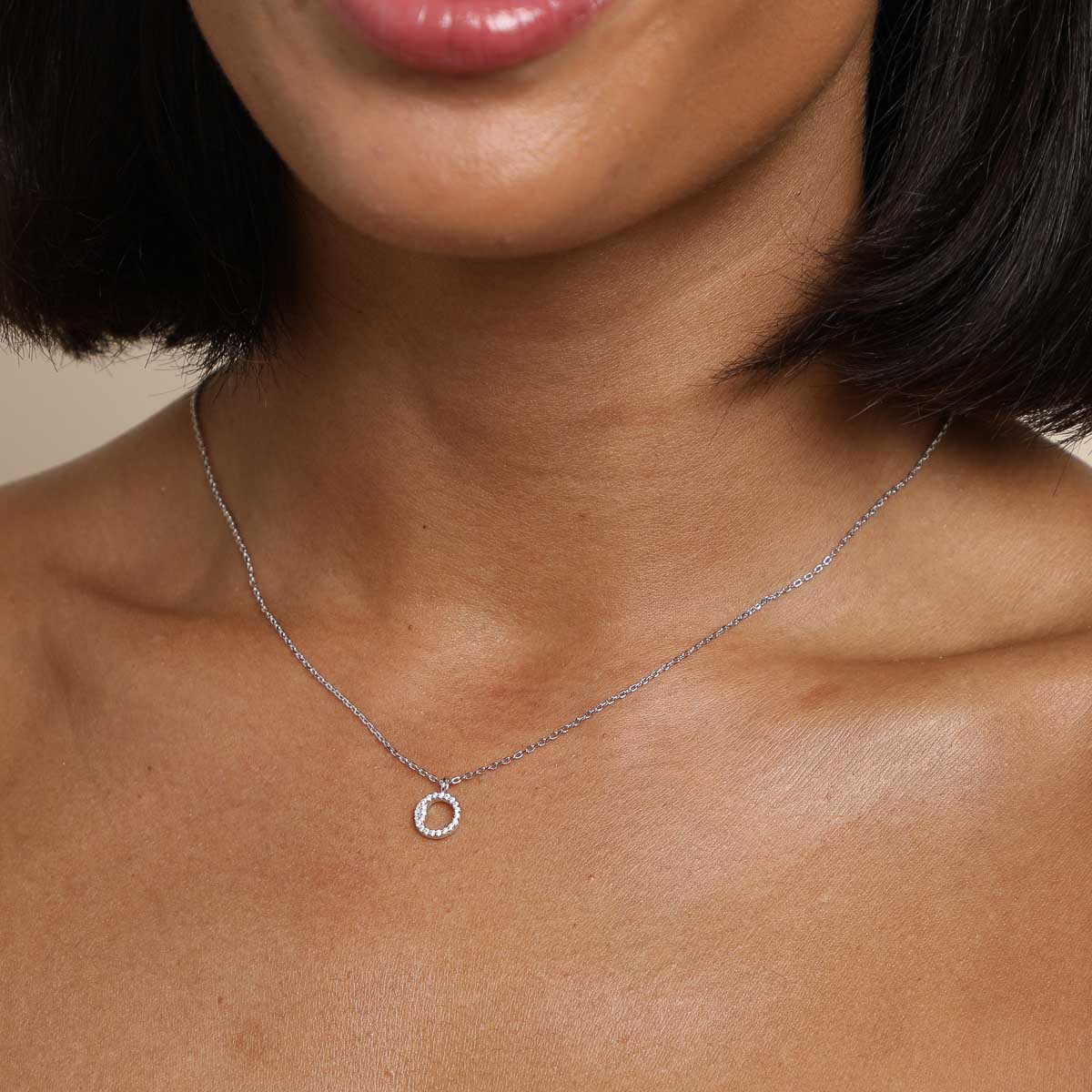 O Initial Pavé Pendant Necklace in Silver - Image 2