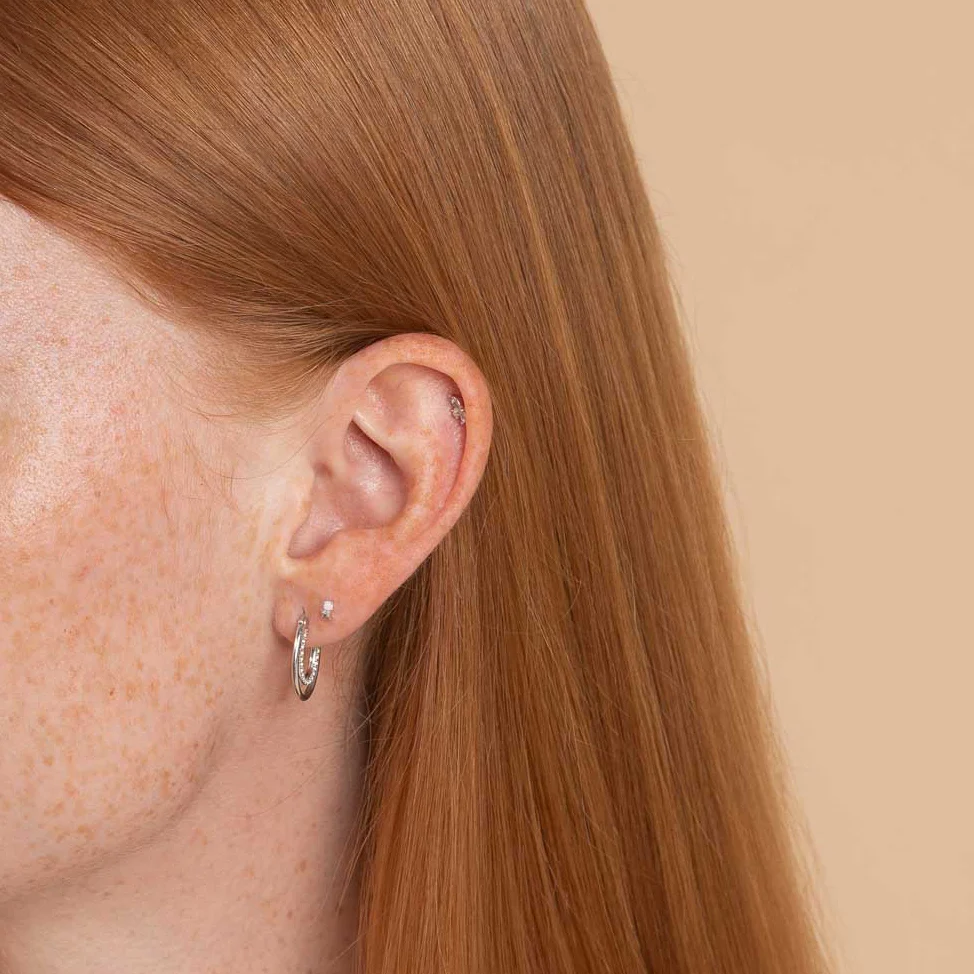October Opal Birthstone Earrings in Solid White Gold - Image 3