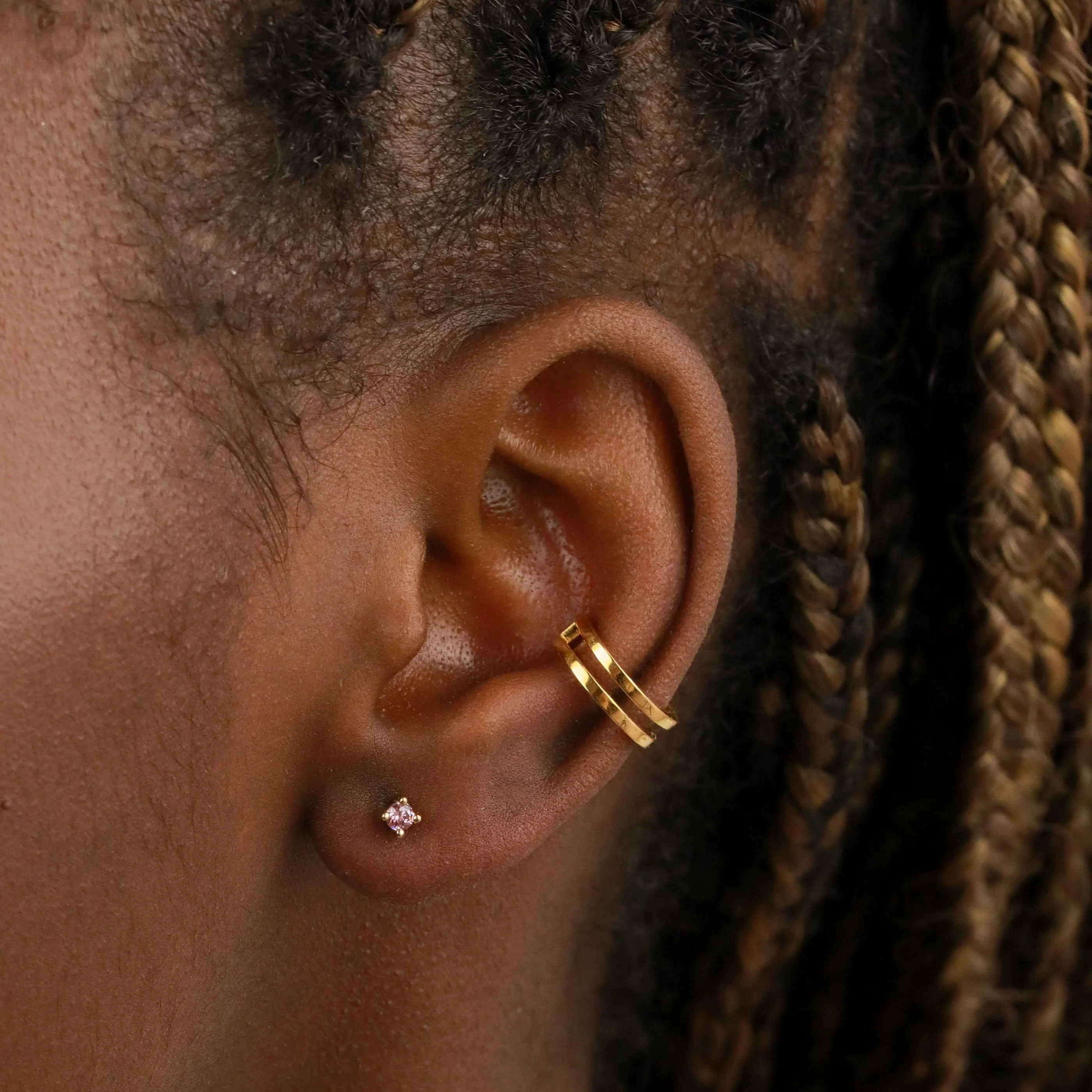 October Birthstone Stud Earrings in Gold with Pink Tourmaline CZ - Image 2