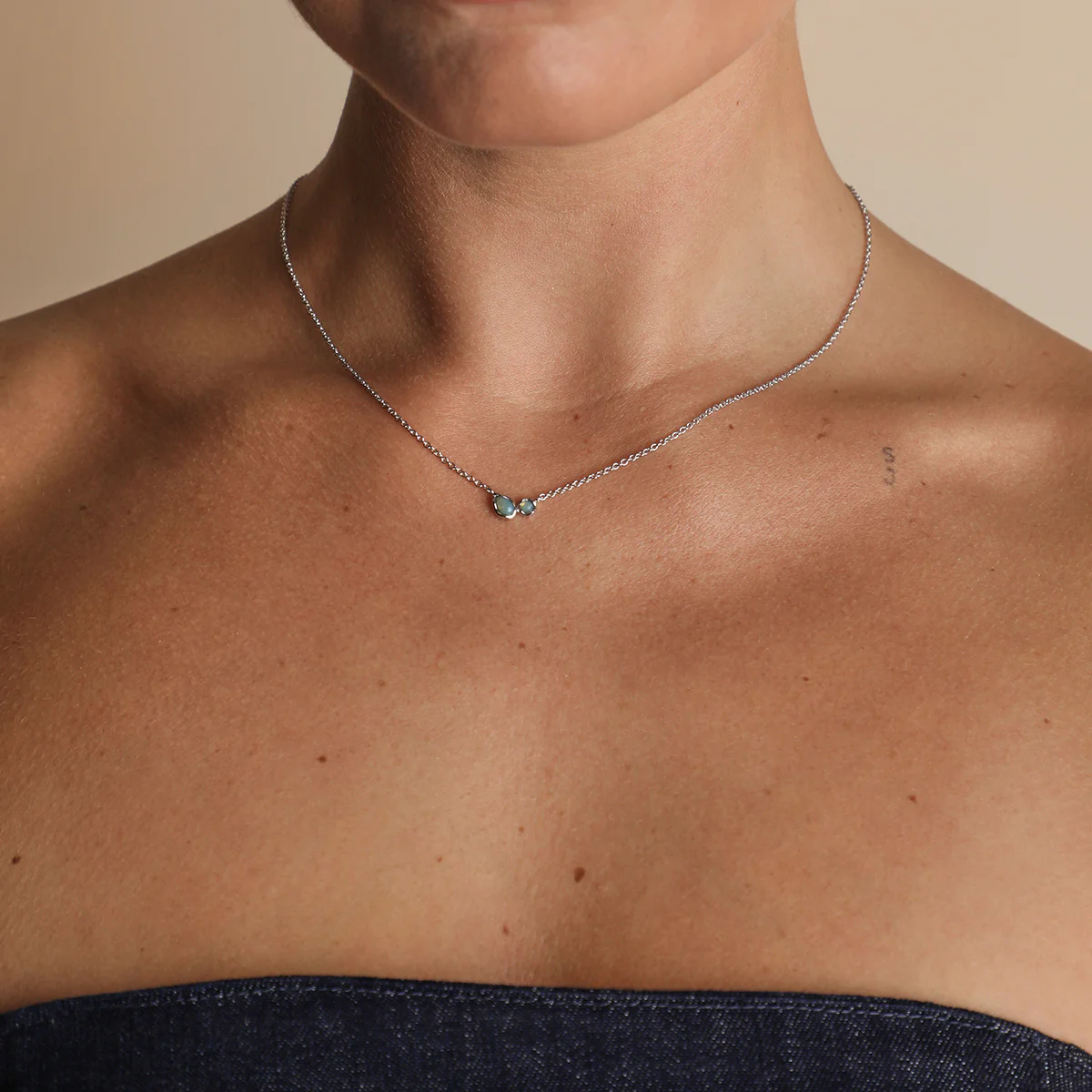 Opal Bezel Pendant Necklace in Silver - Image 2
