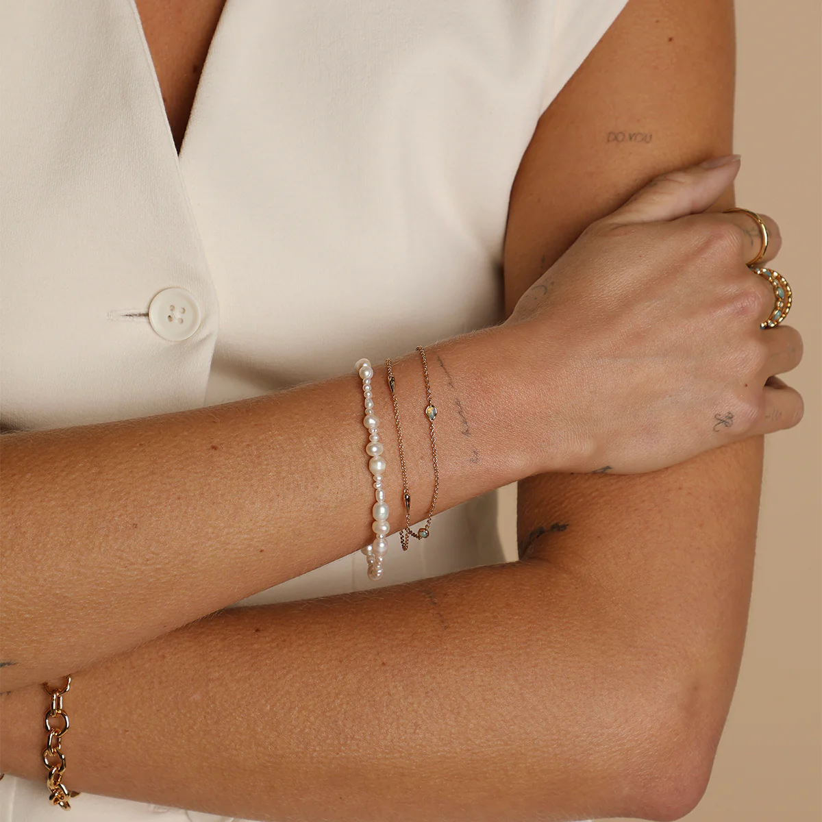 Opal Charm Double Bracelet in Gold - Image 3