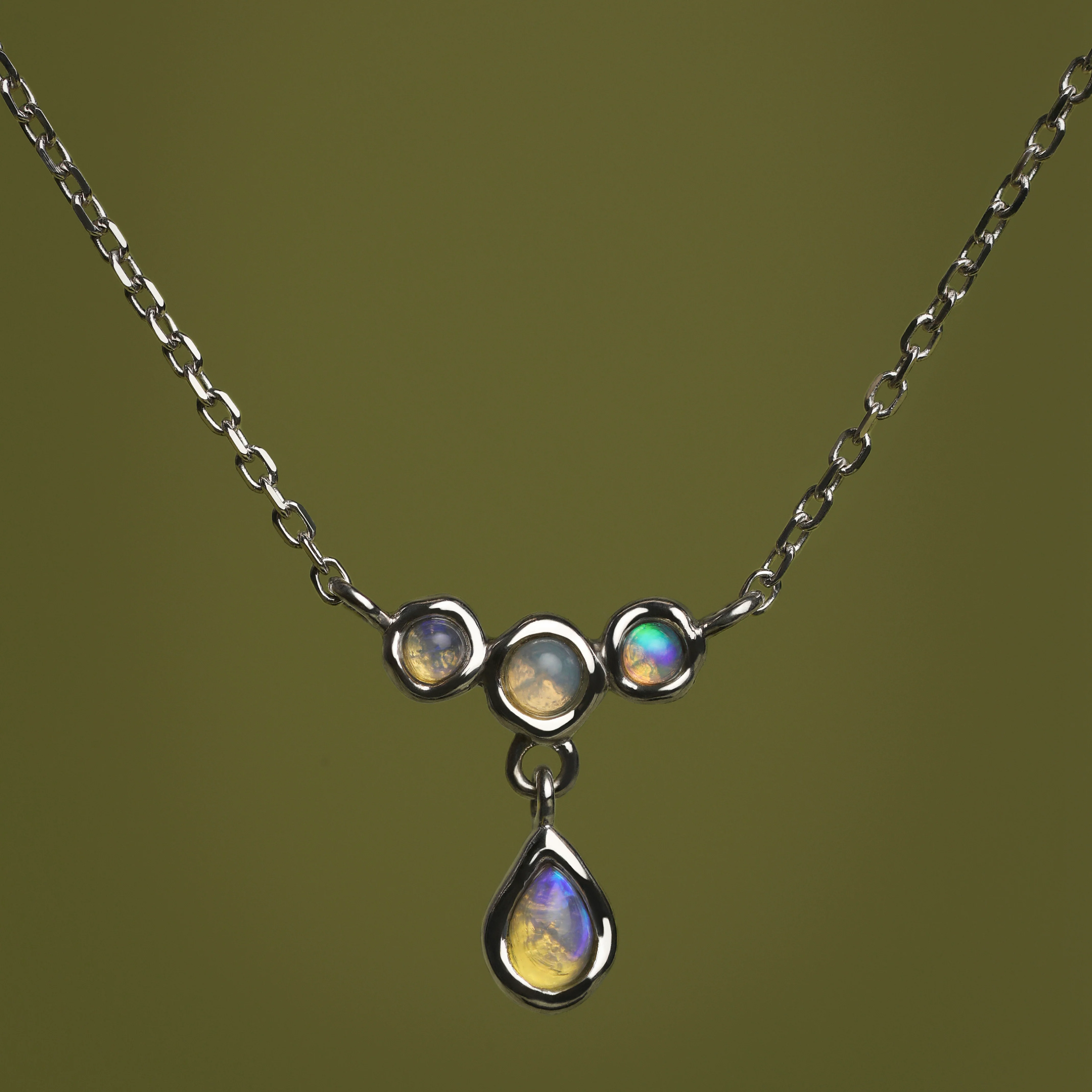 Opal Cluster Pendant in Solid White Gold - Image 5