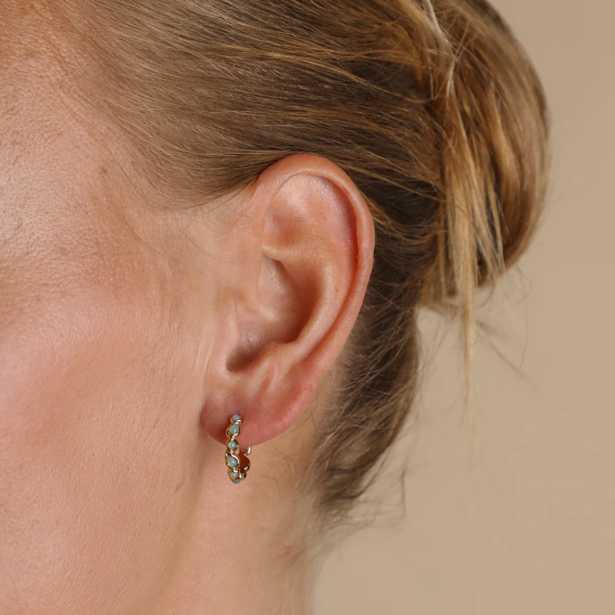 Opal Pear Bezel Hoops in Gold - Image 2