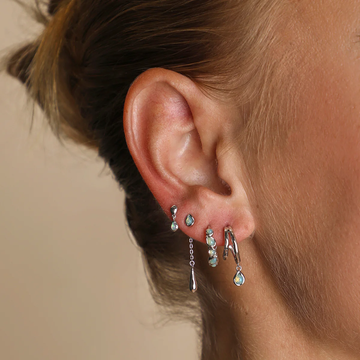 Opal Pear Bezel Hoops in Silver - Image 3