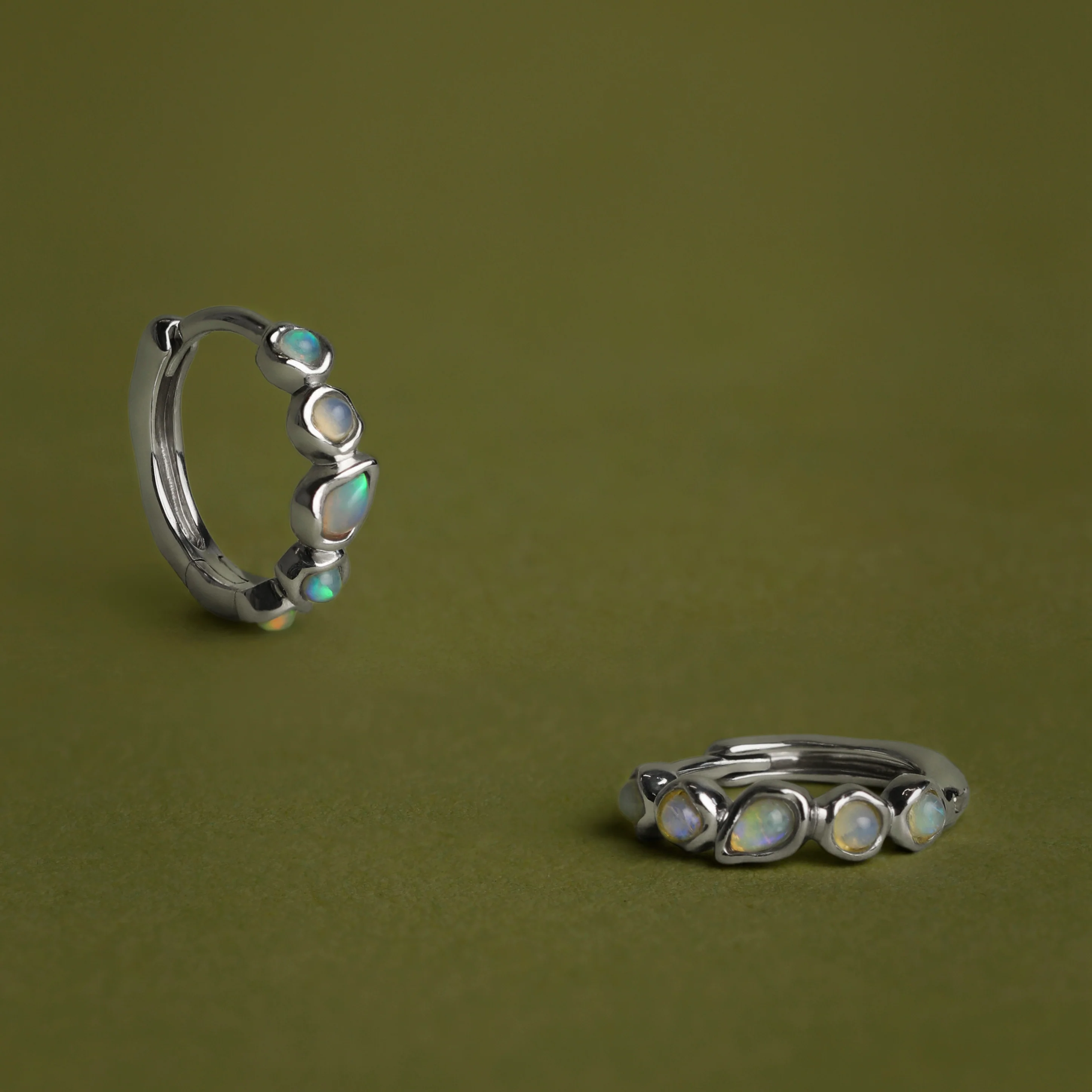 Opal Pear Bezel Huggies in Solid White Gold - Image 4