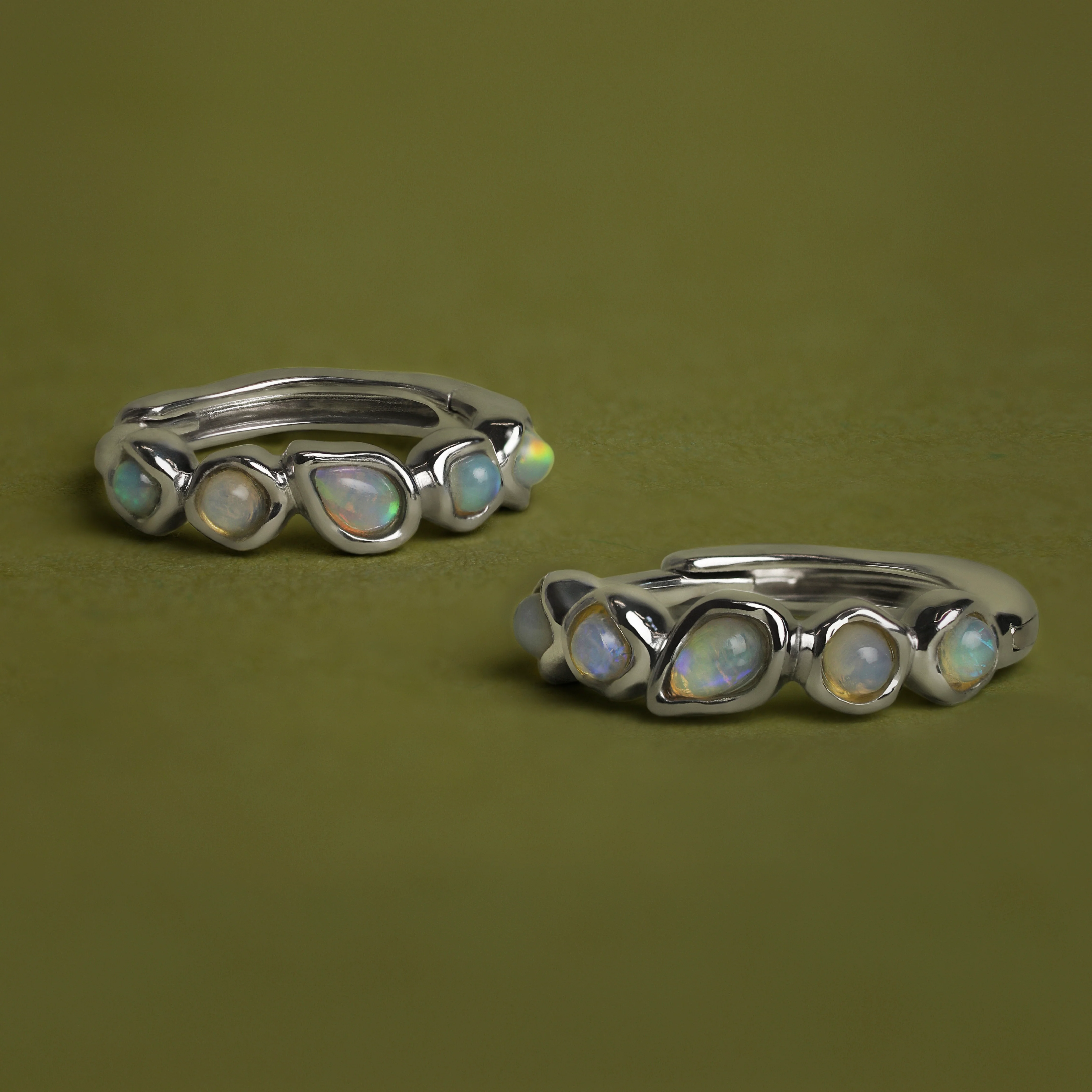 Opal Pear Bezel Huggies in Solid White Gold - Image 5
