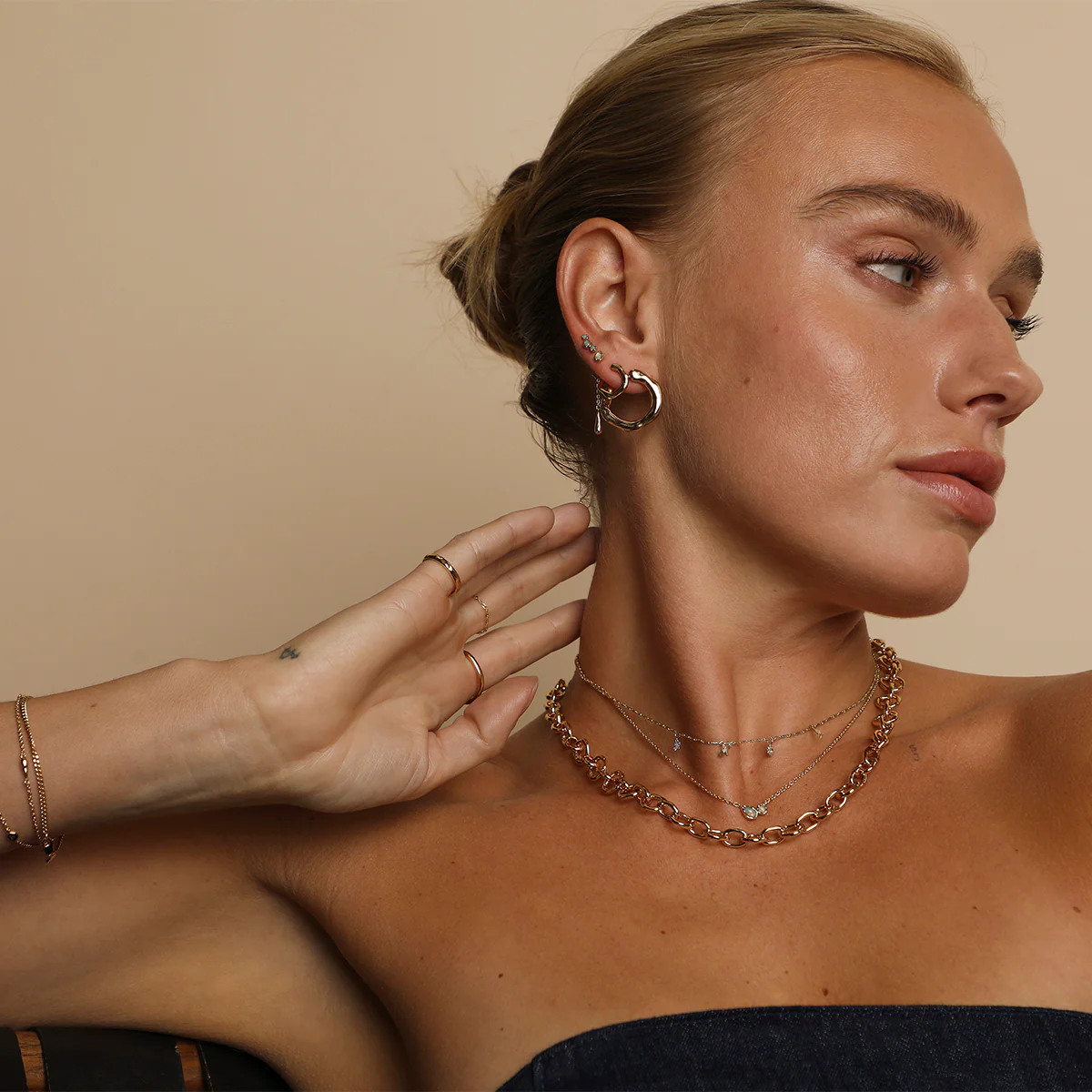 Opal Charm Drop Studs in Gold - Image 5