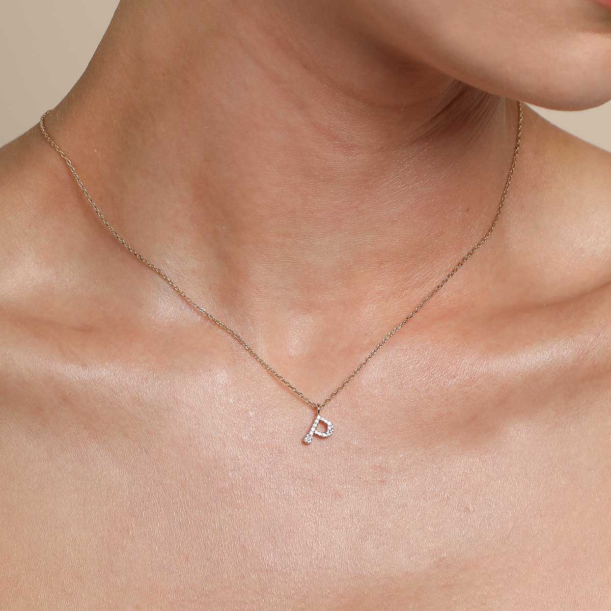 P Initial Pavé Pendant Necklace in Gold - Image 2