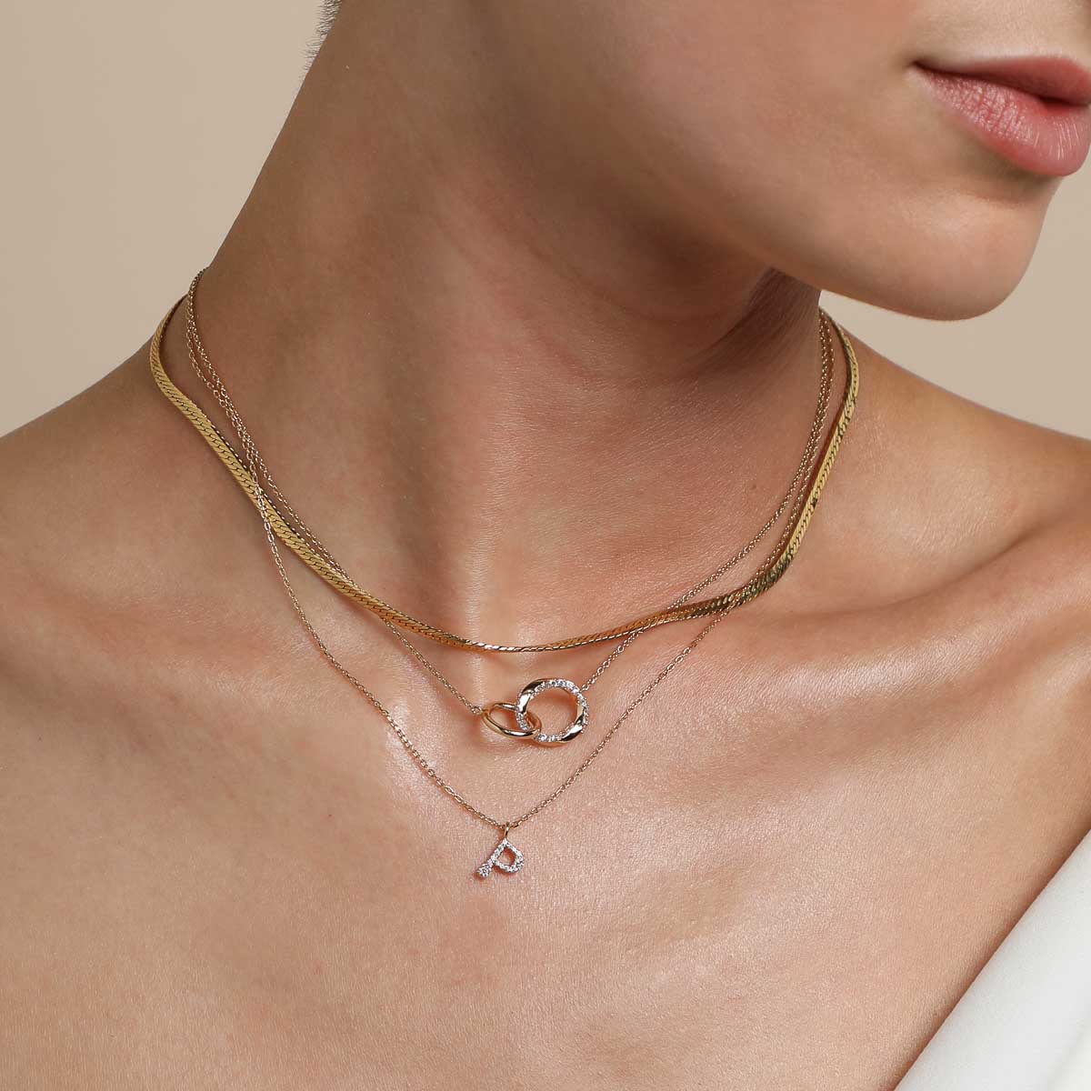 P Initial Pavé Pendant Necklace in Gold - Image 3