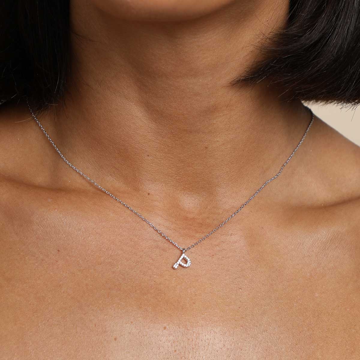 P Initial Pavé Pendant Necklace in Silver - Image 2