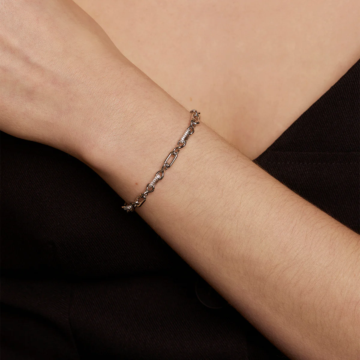 Pavé Chain Link Bracelet in Silver - Image 2