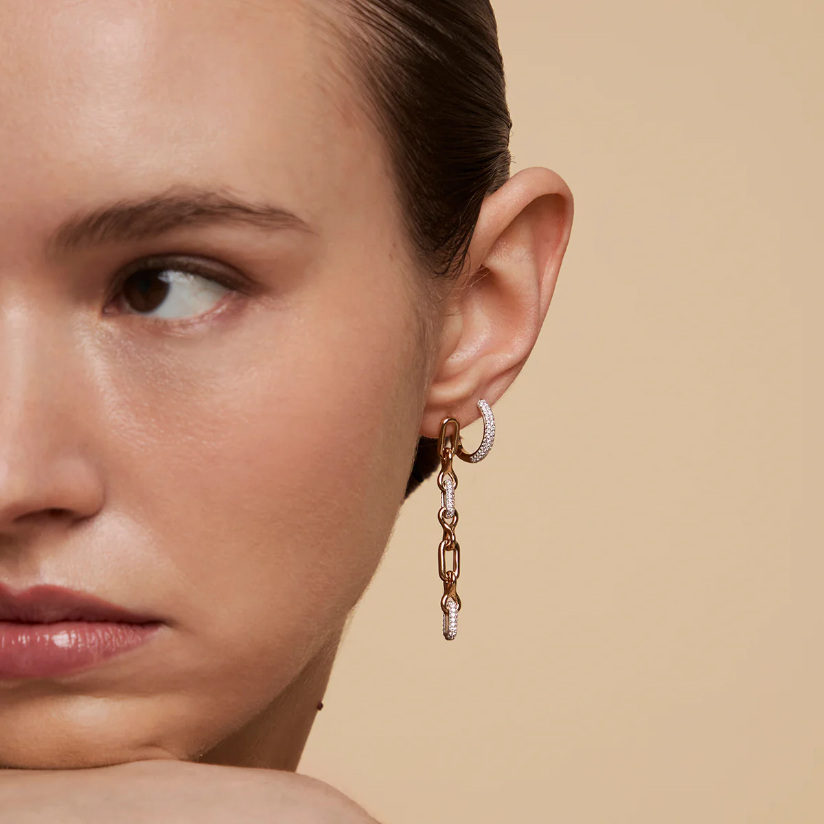 Pavé Chain Link Drop Studs in Gold - Image 3