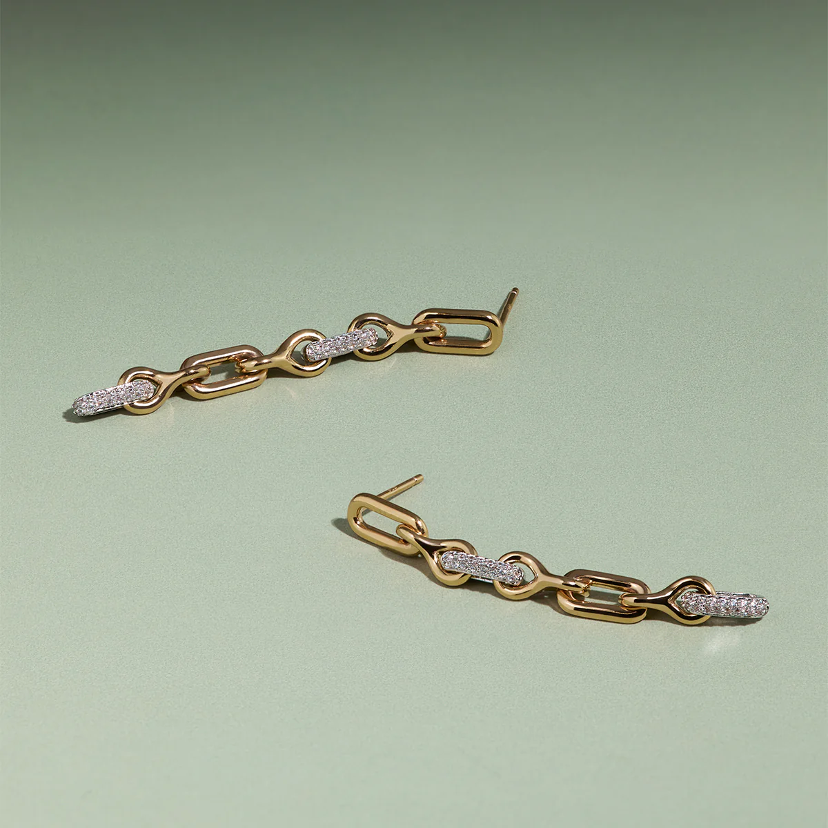Pavé Chain Link Drop Studs in Gold - Image 4