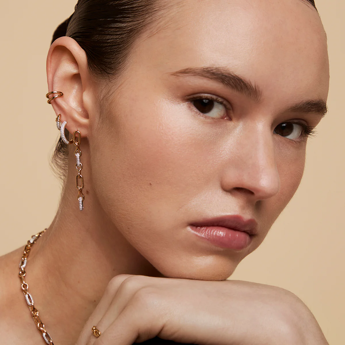 Pavé Chain Link Drop Studs in Gold - Image 5