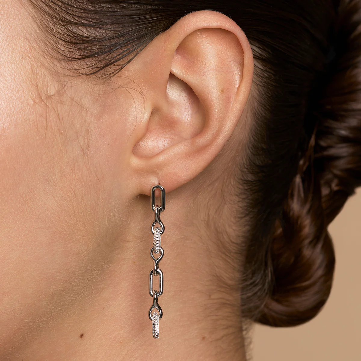 Pavé Chain Link Drop Studs in Silver - Image 2