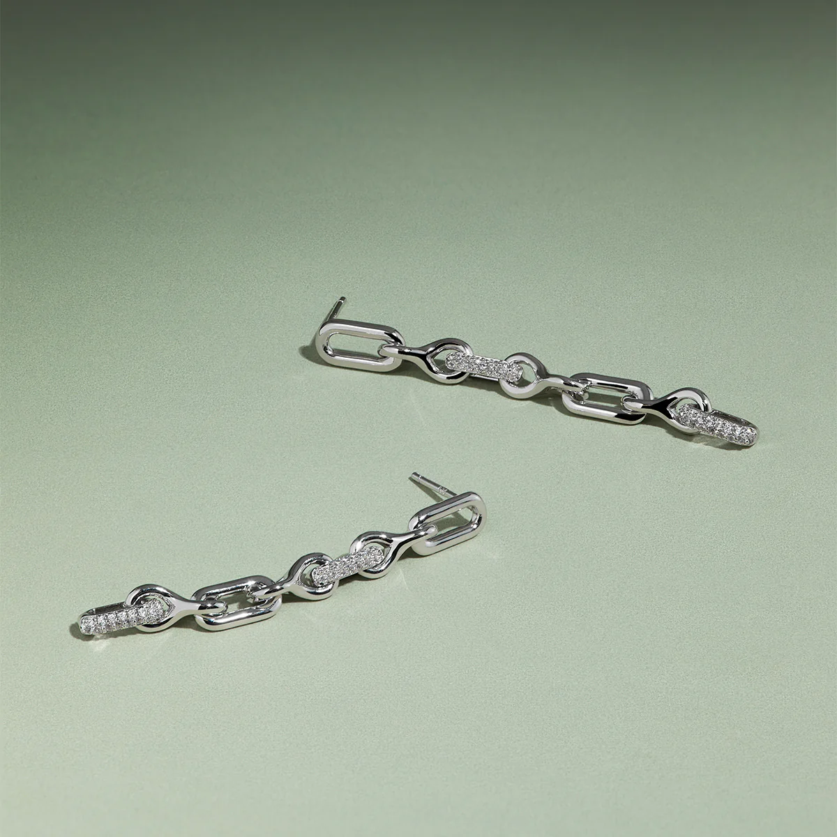 Pavé Chain Link Drop Studs in Silver - Image 4