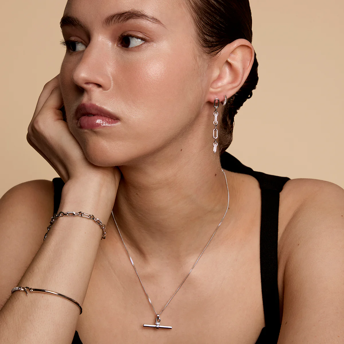 Pavé Chain Link Drop Studs in Silver - Image 5