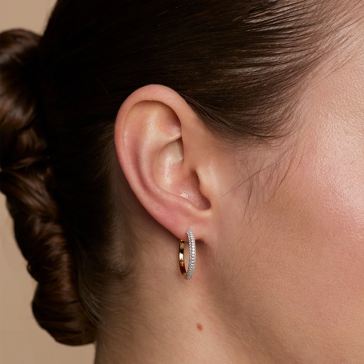 Pavé Essential Medium Hoops in Gold - Image 2